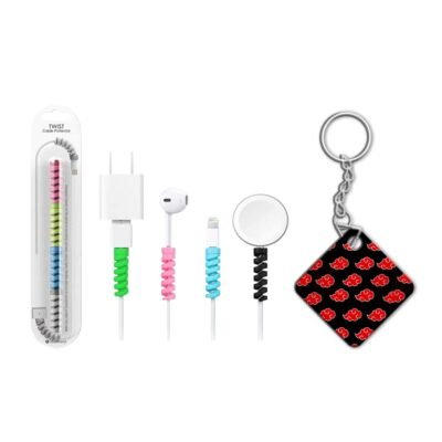keychain with cable protector Akatsuki Red Cloud keychain with cable protector