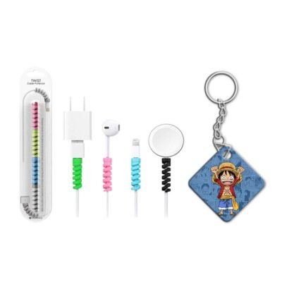 Keychain with Cable Protector Luffy Chibi Keychain with Cable Protector