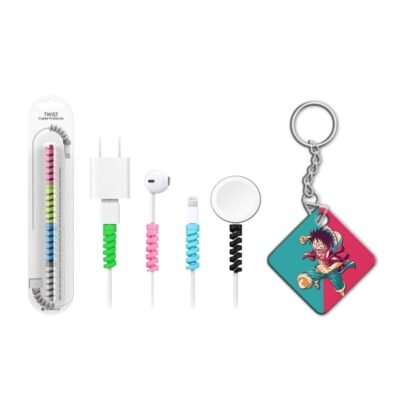 Keychain with Cable Protector One Piece Luffy Red Blue Keychain with Cable Protector