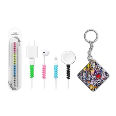 t Keychain with Cable Protector One Piece Sticker Art Keychain with Cable Protector