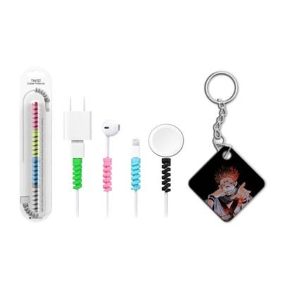 Keychain With Cable Protector Ryomen Sukuna Keychain With Cable Protector