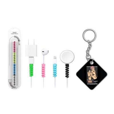Keychain With Cable Protector Ryomen Sukuna Pattern Keychain With Cable Protector