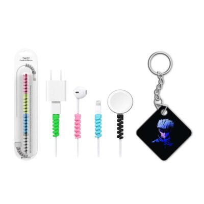 Keychain With Cable Protector Satoru Gojo Dark Keychain With Cable Protector