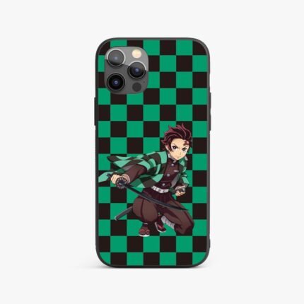 Tanjiro Anime Green Checkered Silicone Armored Phone Case